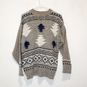 Vintage D.D. Sloane Womens Gray Geometric Print Knit Sweater Size Medium